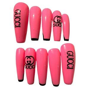 10 Pcs Press On
Nails/ baby pink print statement